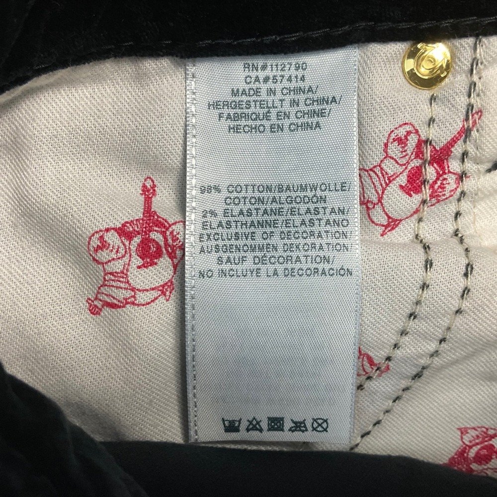 Y2K True Religion Velvet Super Skinny Jeans Womens 29 Black Gold Horseshoe Logo - Picture 7 of 11